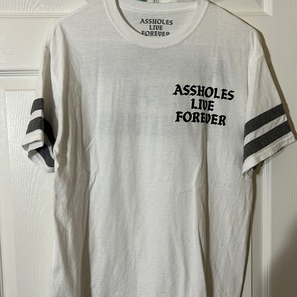 White AFL tee with striped sleeves